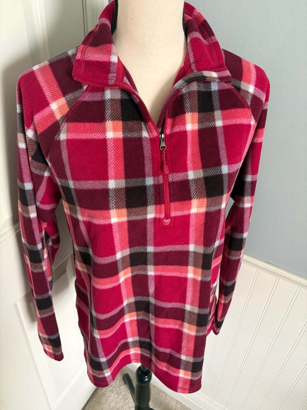 Eddie Bauer Women's Ultra Soft 1/4 Zip Fleece Pullover in Berry Plaid